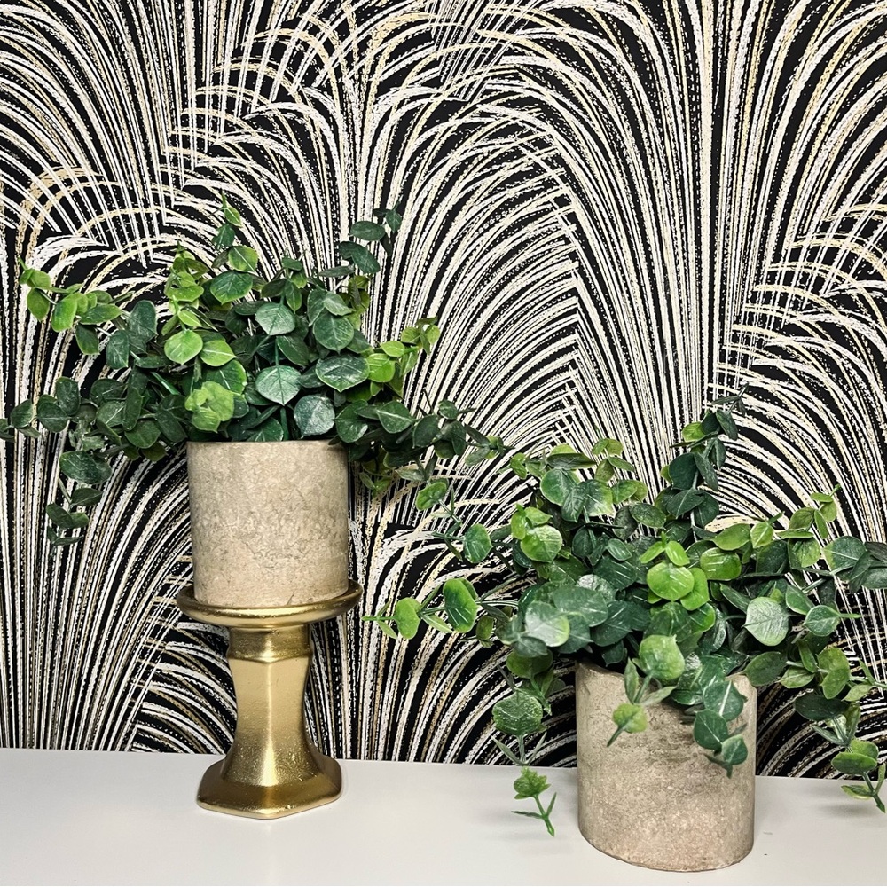 Faux Greenery in Stone Vases - Set of 2